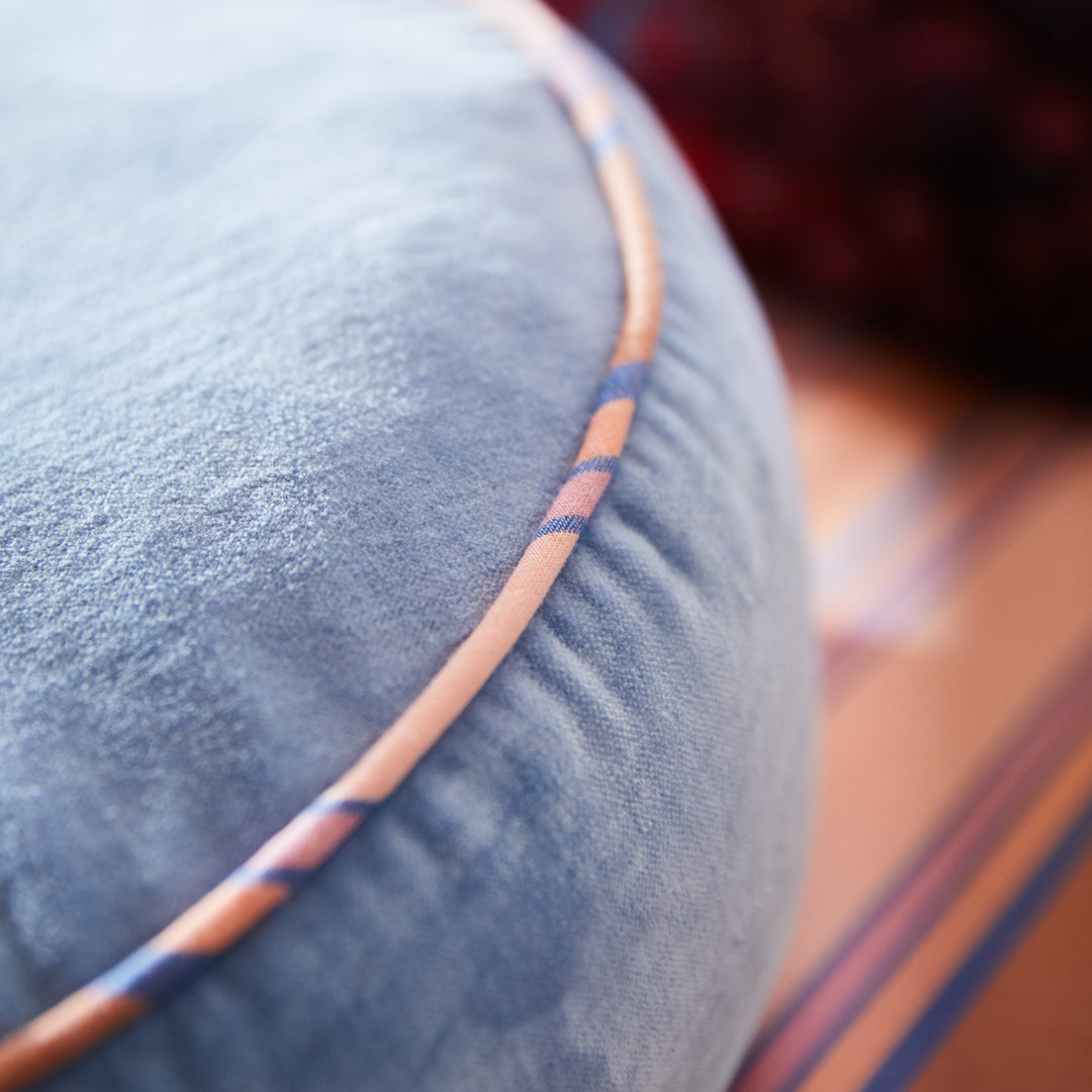 Castillo Round Velvet Cushion Blue Jean