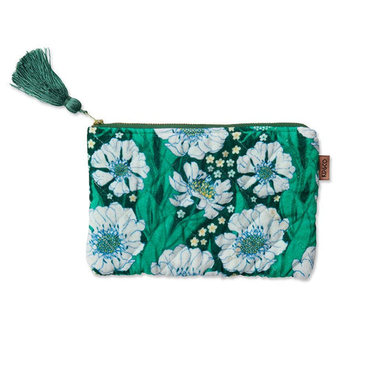 Tumbling Flowers Green Velvet Cosmetics Purse One Size