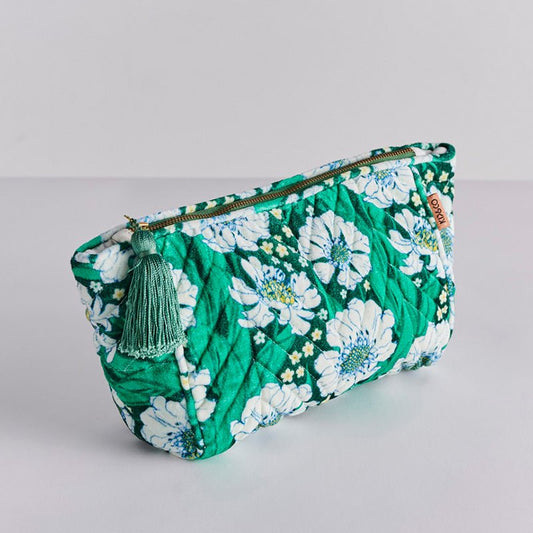 Tumbling Flowers Green Velvet Toiletry Bag One Size