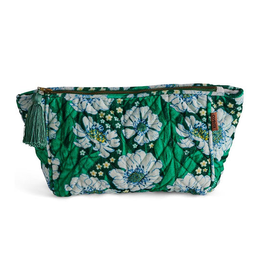 Tumbling Flowers Green Velvet Toiletry Bag One Size