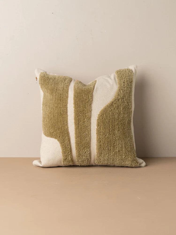 Saarde` Abstract  Square Cushion Olive