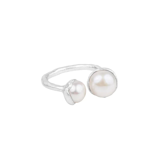 Fairley Double Pearl Ring Silver