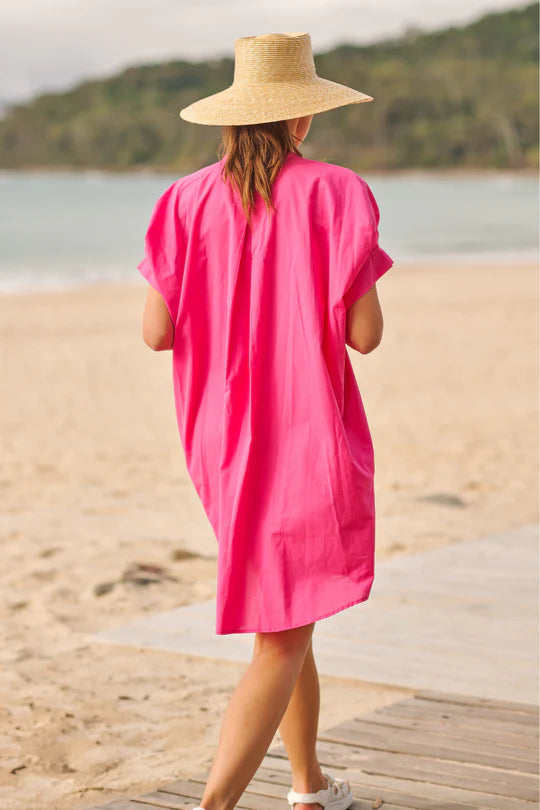 Shirty The Isla Short Sleeve Dress Hot Pink