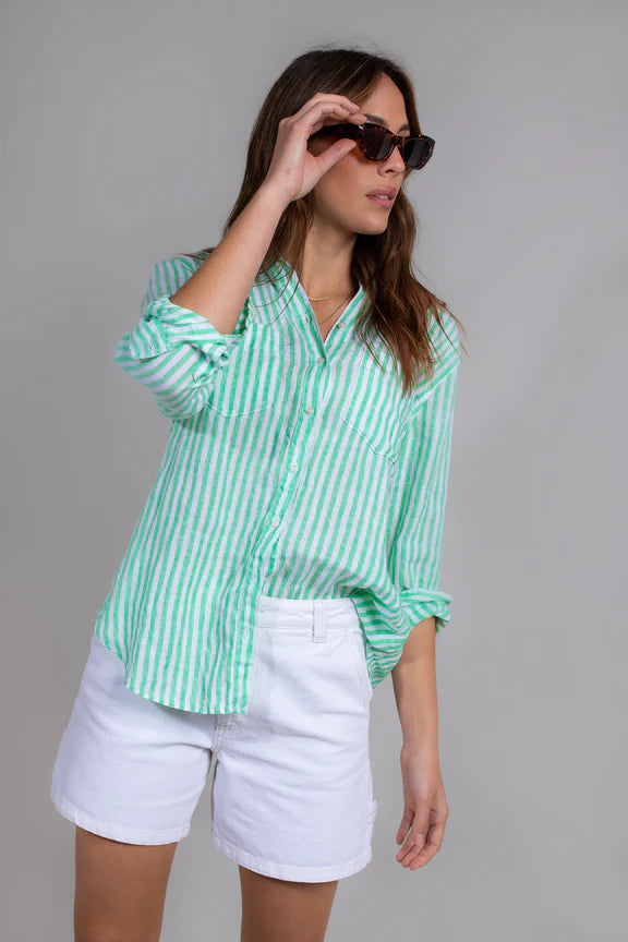 Hut Soft Green Stripe Linen Shirt